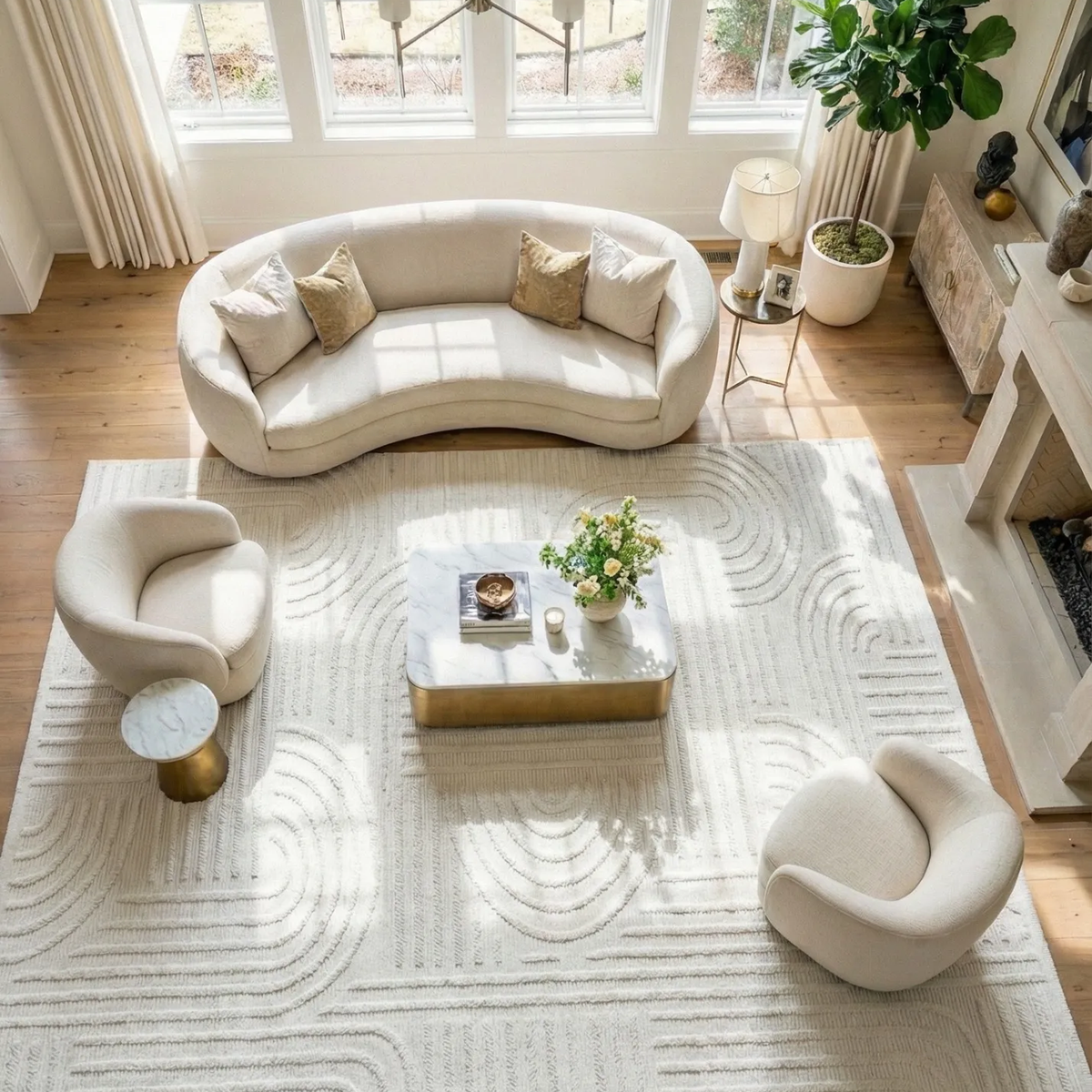 SHARED | Elmwood Ivory Geometric Modern Machine Woven Carved High Low photo 6