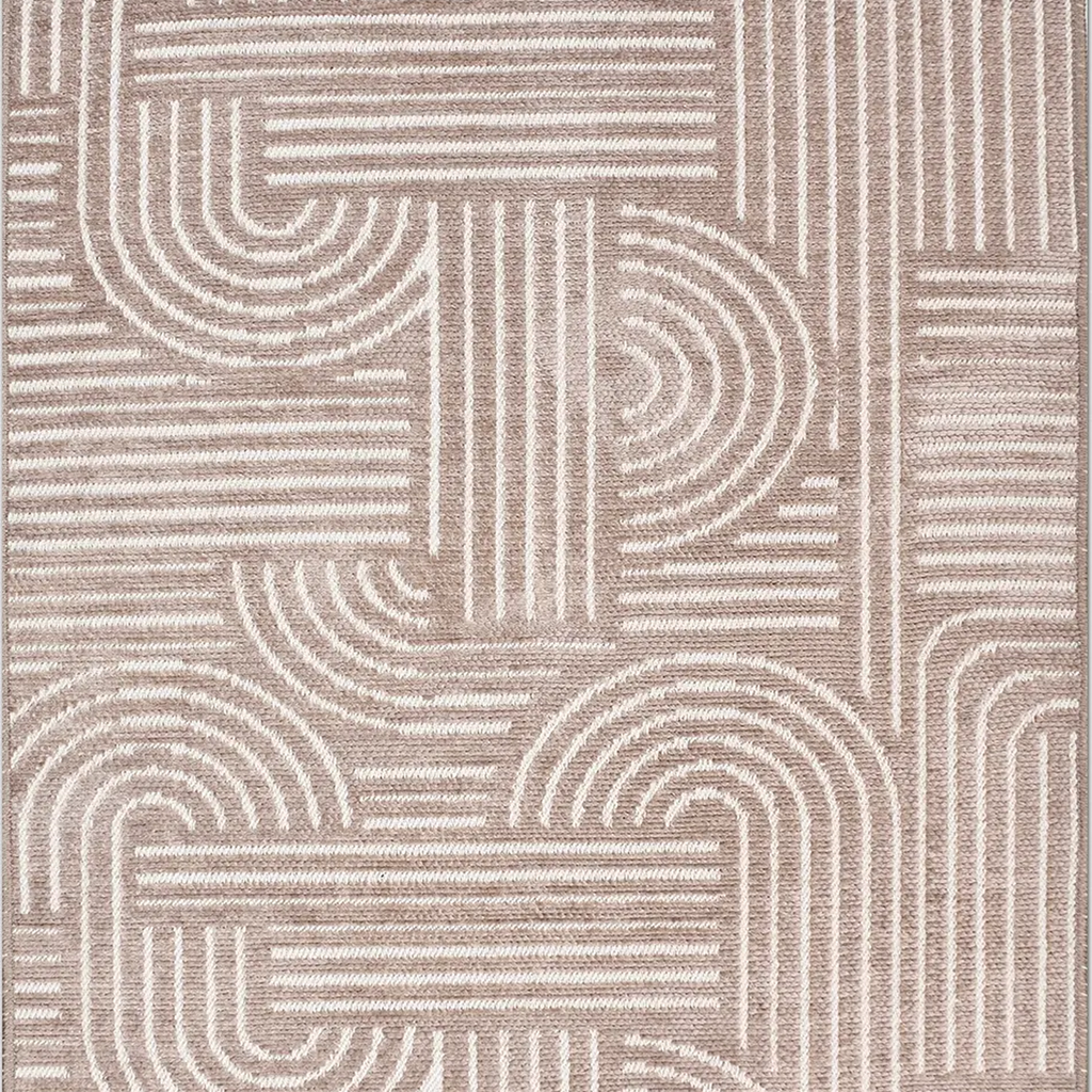 SHARED | Cranberry Beige Cream Modern Geometric Carved Arch Machine W photo 6