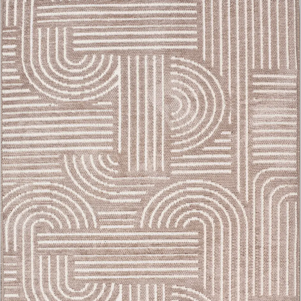 SHARED | Cranberry Beige Cream Modern Geometric Carved Arch Machine W photo 6