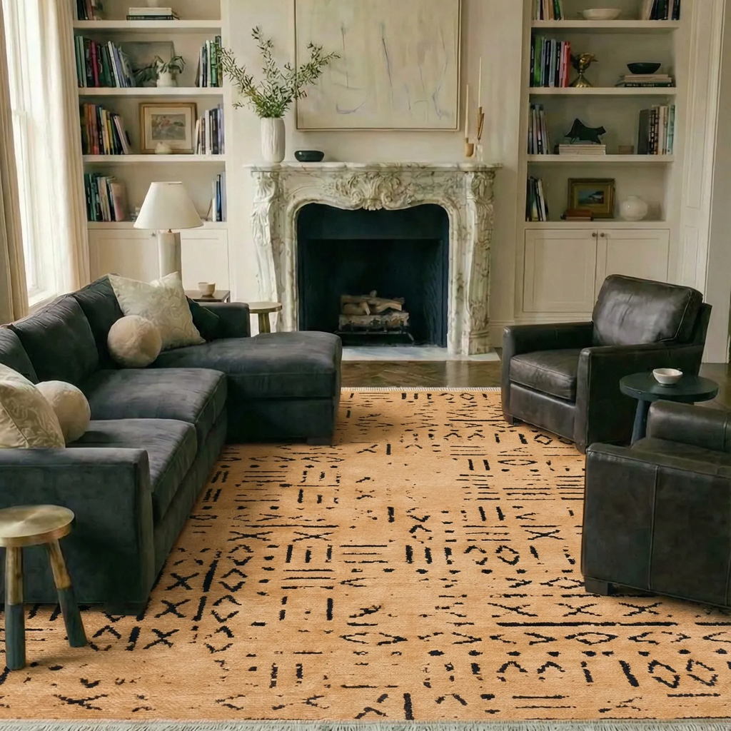 SHARED | Ivywood Camel Black Abstract Boho Tribal Style Machine Woven photo 7