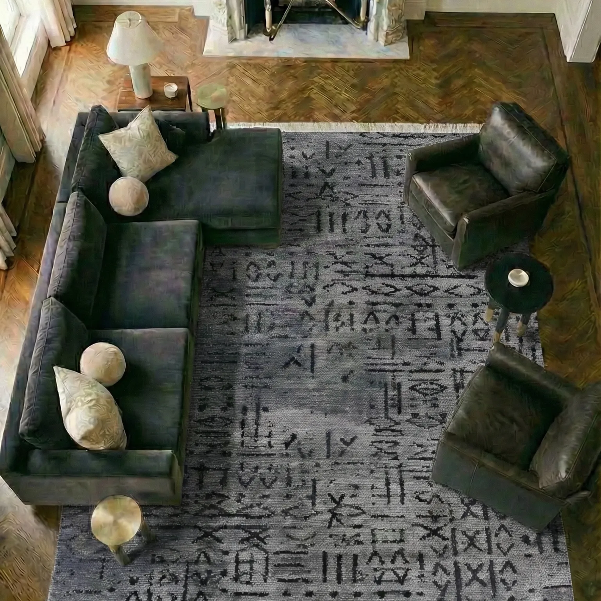 SHARED | Lichen Charcoal Grey Boho Geometric Tribal Print Machine Wov photo 7