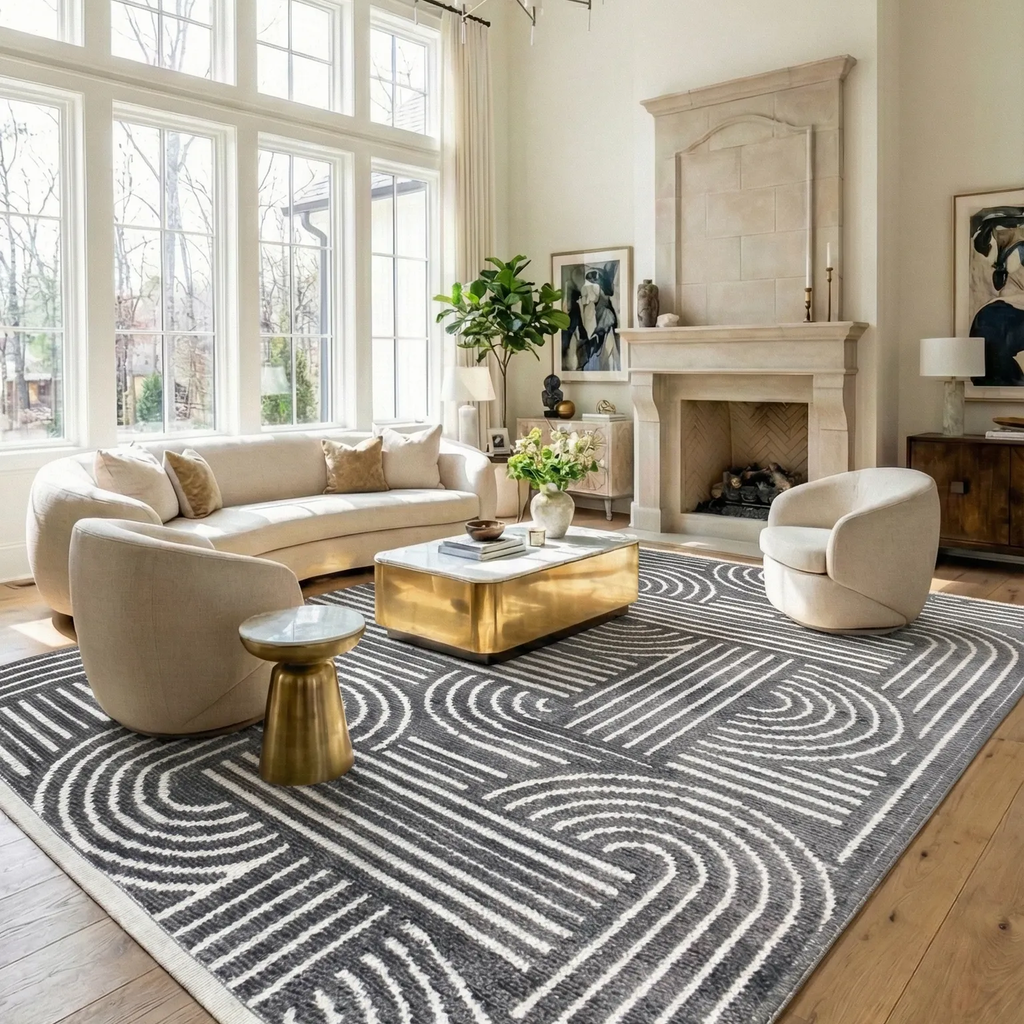SHARED | Elder Charcoal Grey Ivory Geometric Mid-Century Modern Machi photo 7