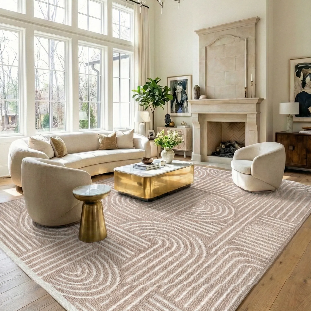 SHARED | Cranberry Beige Cream Modern Geometric Carved Arch Machine W photo 7