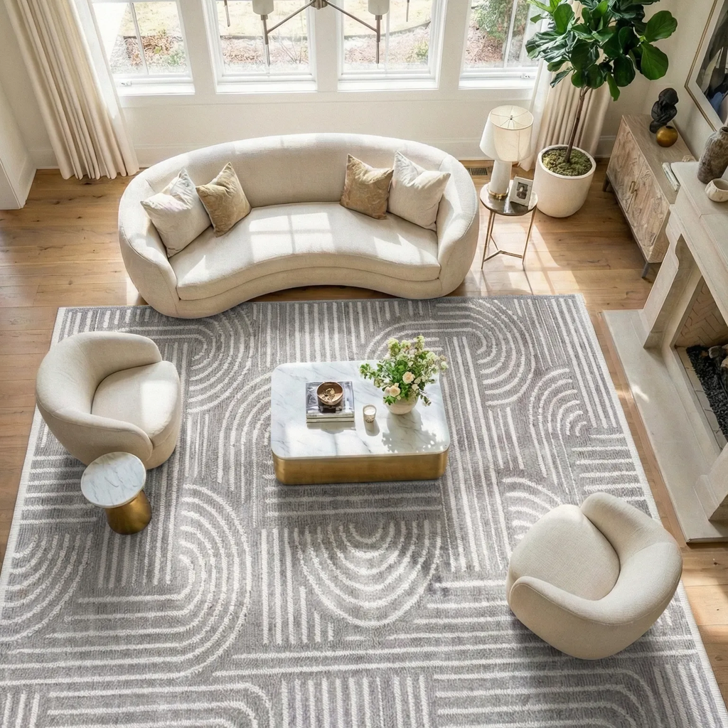 SHARED | Dogrose Grey Ivory Modern Geometric High-Low Machine Woven L photo 7