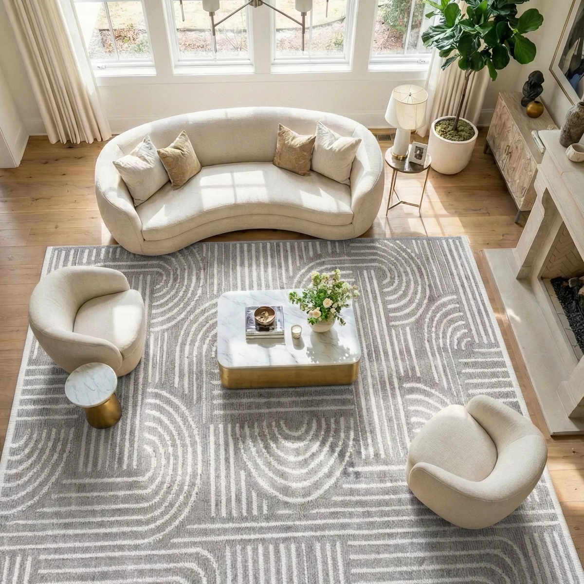 SHARED | Dogrose Grey Ivory Modern Geometric High-Low Machine Woven L photo 7