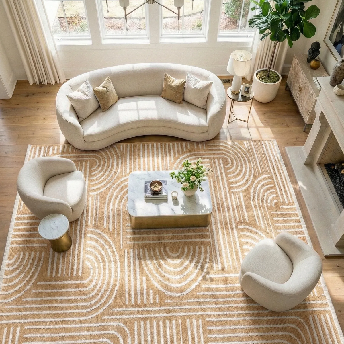 SHARED | Damson Golden Yellow Geometric Mid-Century Modern Machine Wo photo 7