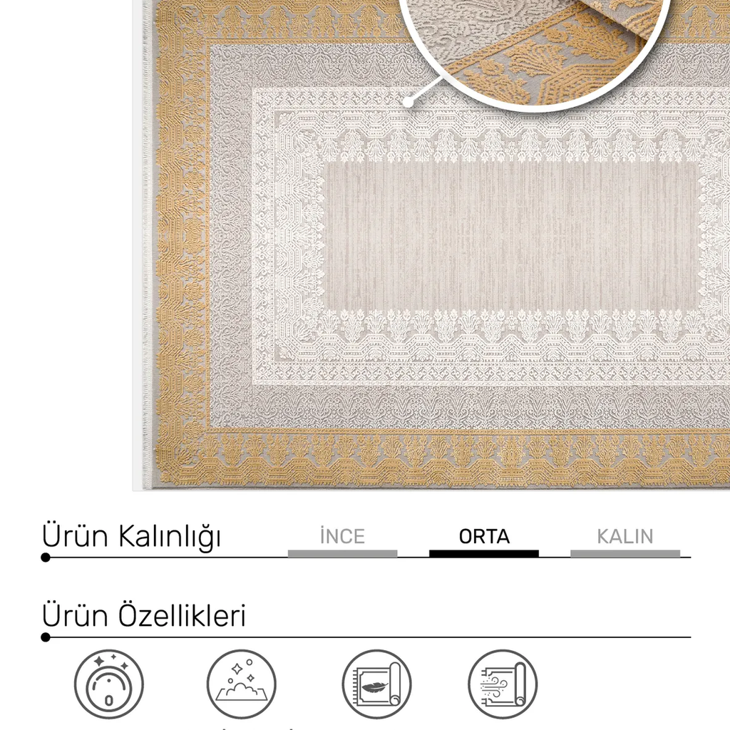 SHARED | Cesme Beige Gold Persian Style Traditional Machine Woven Liv photo 7