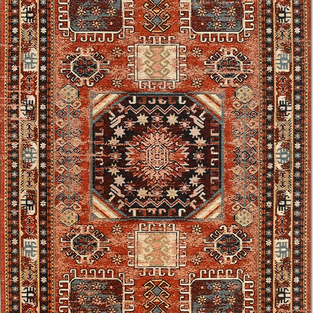 SHARED | Corona Persian Style Traditional Machine Woven Rust Gold Bla photo 7