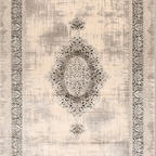 SHARED | Arbour Cream Taupe Distressed Damask Machine Woven Transitio photo 7