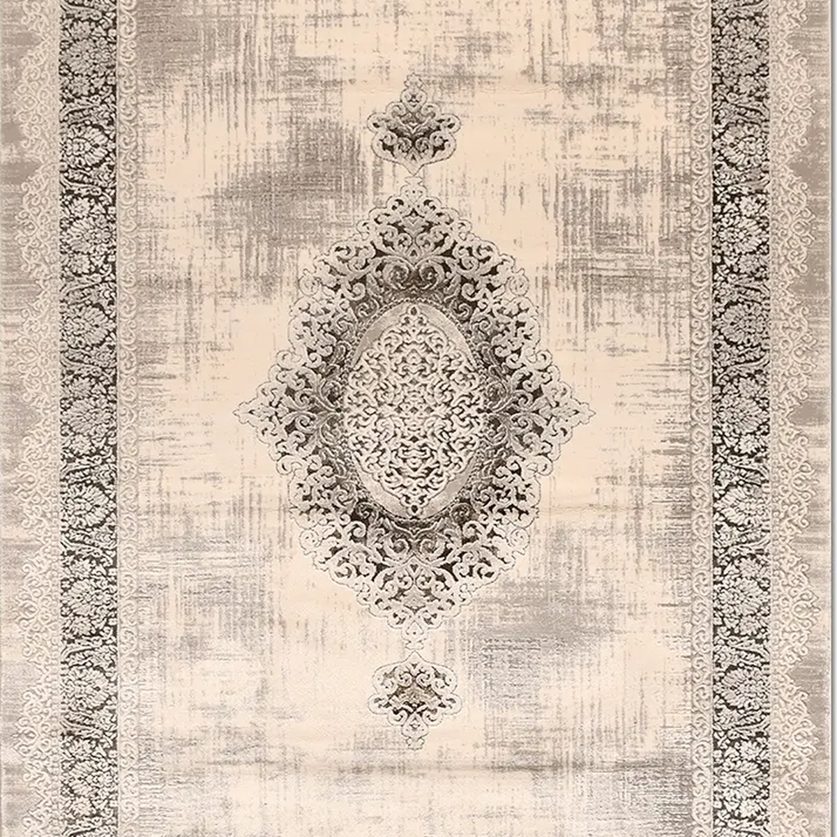 SHARED | Arbour Cream Taupe Distressed Damask Machine Woven Transitio photo 7