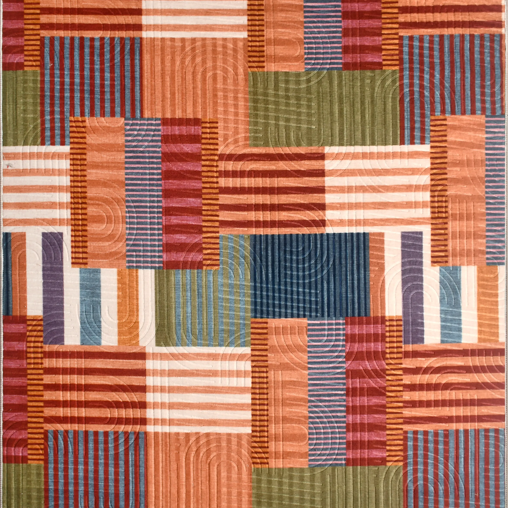 SHARED | Dell Mid-Century Modern Patchwork Orange Cream Blue Machine  photo 8