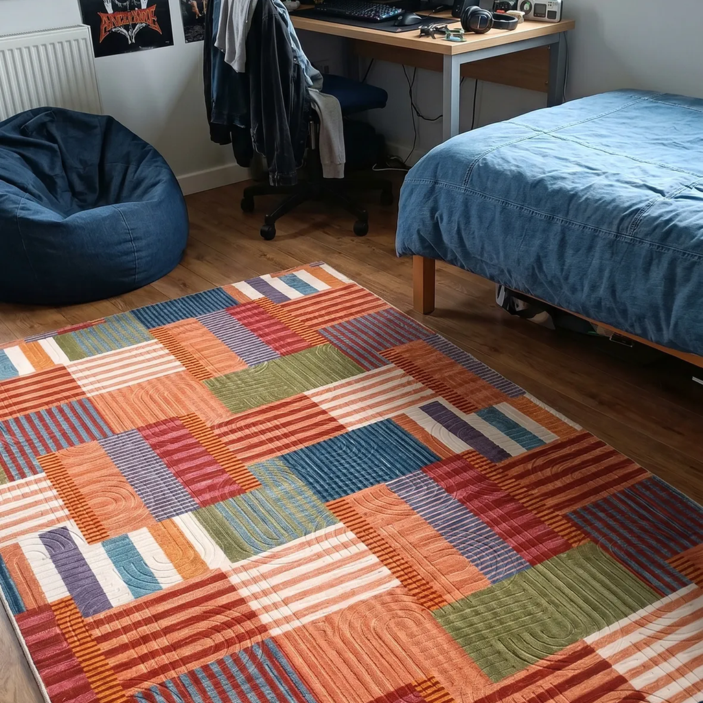 SHARED | Dell Mid-Century Modern Patchwork Orange Cream Blue Machine  photo 9