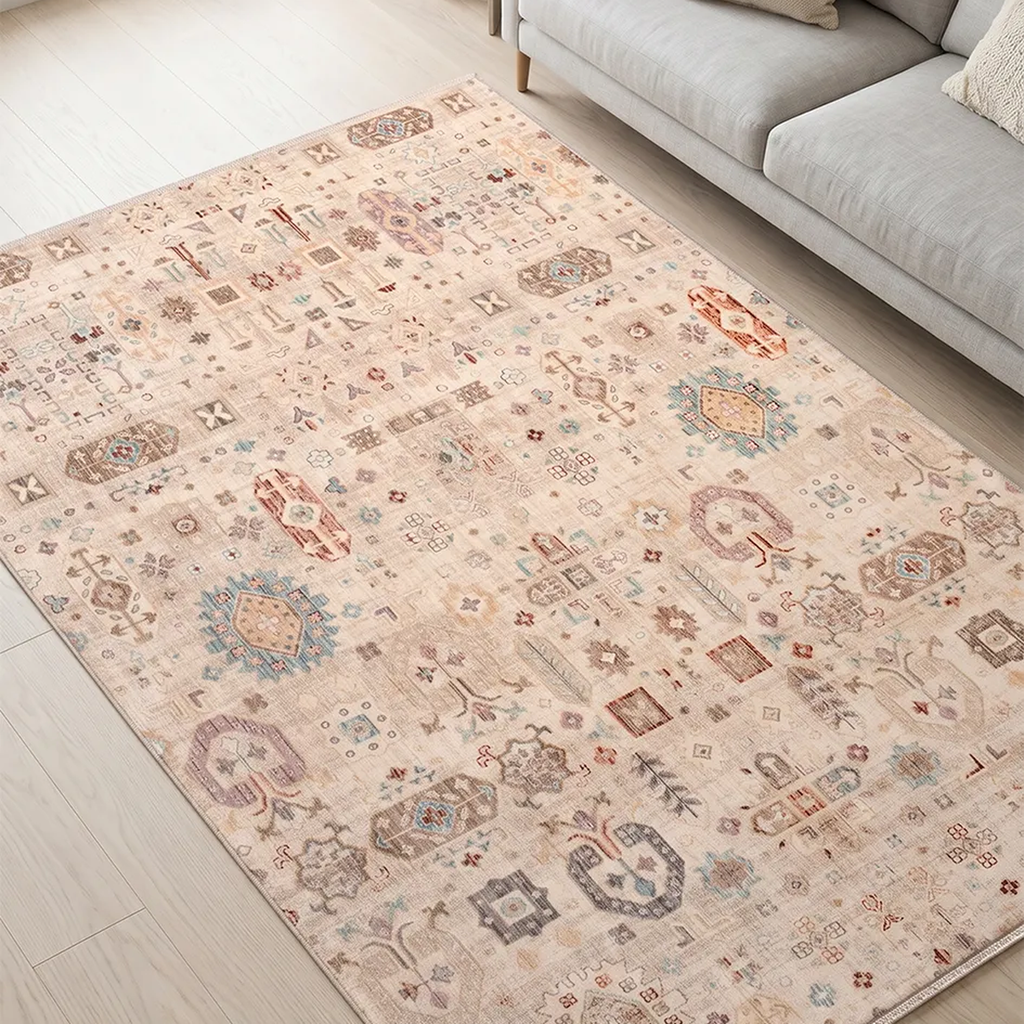 SHARED | Obelisk Cream Multicolor Distressed Persian Style Machine Wo photo 8