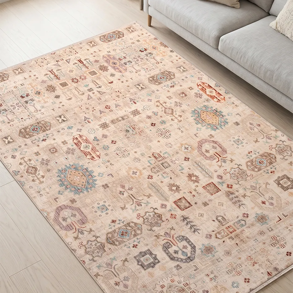 SHARED | Obelisk Cream Multicolor Distressed Persian Style Machine Wo photo 8