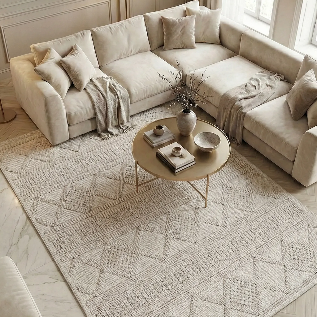 SHARED | Azurite Cream Boho Geometric Textured Machine Woven Living R photo 9