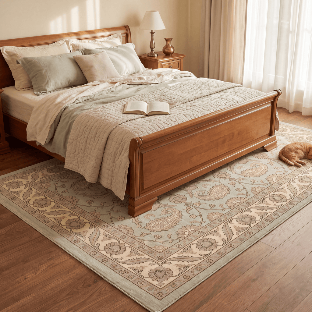 Spinney2 Traditional Floral Border Sage Ivory Rose Washable Indoor Outdoor Entryway Rug - RugzellaDigital Print RugRugzellaRugzellaBBB445-RECT-24x47-60x120cmRGZLLA137906Rectangle2' x 3'11" (60x120 cm)RECTANGLE | Spinney2 rectangle bedroom