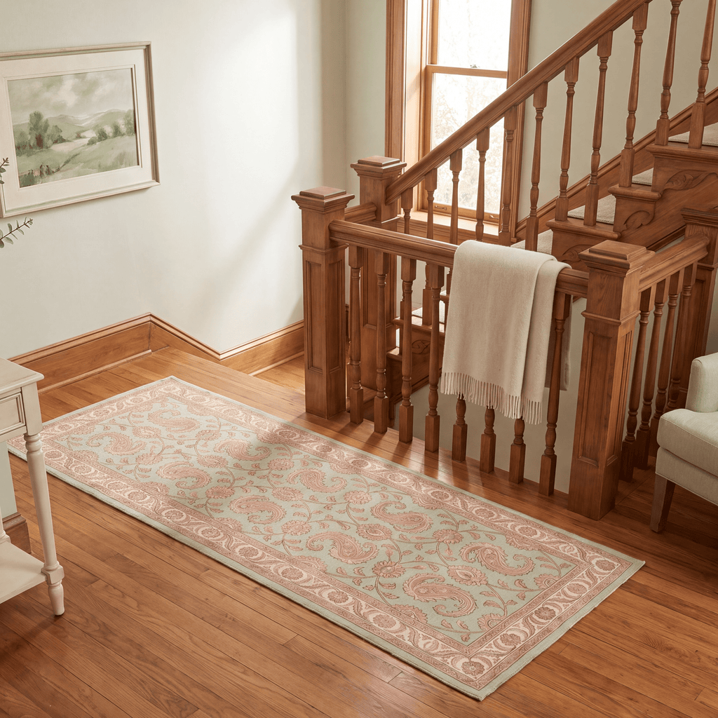 Spinney2 Traditional Floral Border Sage Ivory Rose Washable Indoor Outdoor Entryway Rug - RugzellaDigital Print RugRugzellaRugzellaBBB445-RECT-24x47-60x120cmRGZLLA137906Rectangle2' x 3'11" (60x120 cm)RUNNER | Spinney2 runner staircase