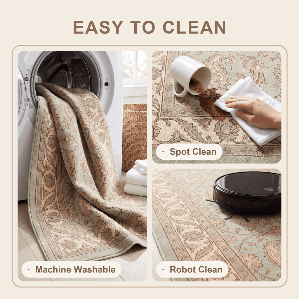 Spinney2 Traditional Floral Border Sage Ivory Rose Washable Indoor Outdoor Entryway Rug - RugzellaDigital Print RugRugzellaRugzellaBBB445-RECT-24x47-60x120cmRGZLLA137906Rectangle2' x 3'11" (60x120 cm)SHARED | Spinney2 feature clean