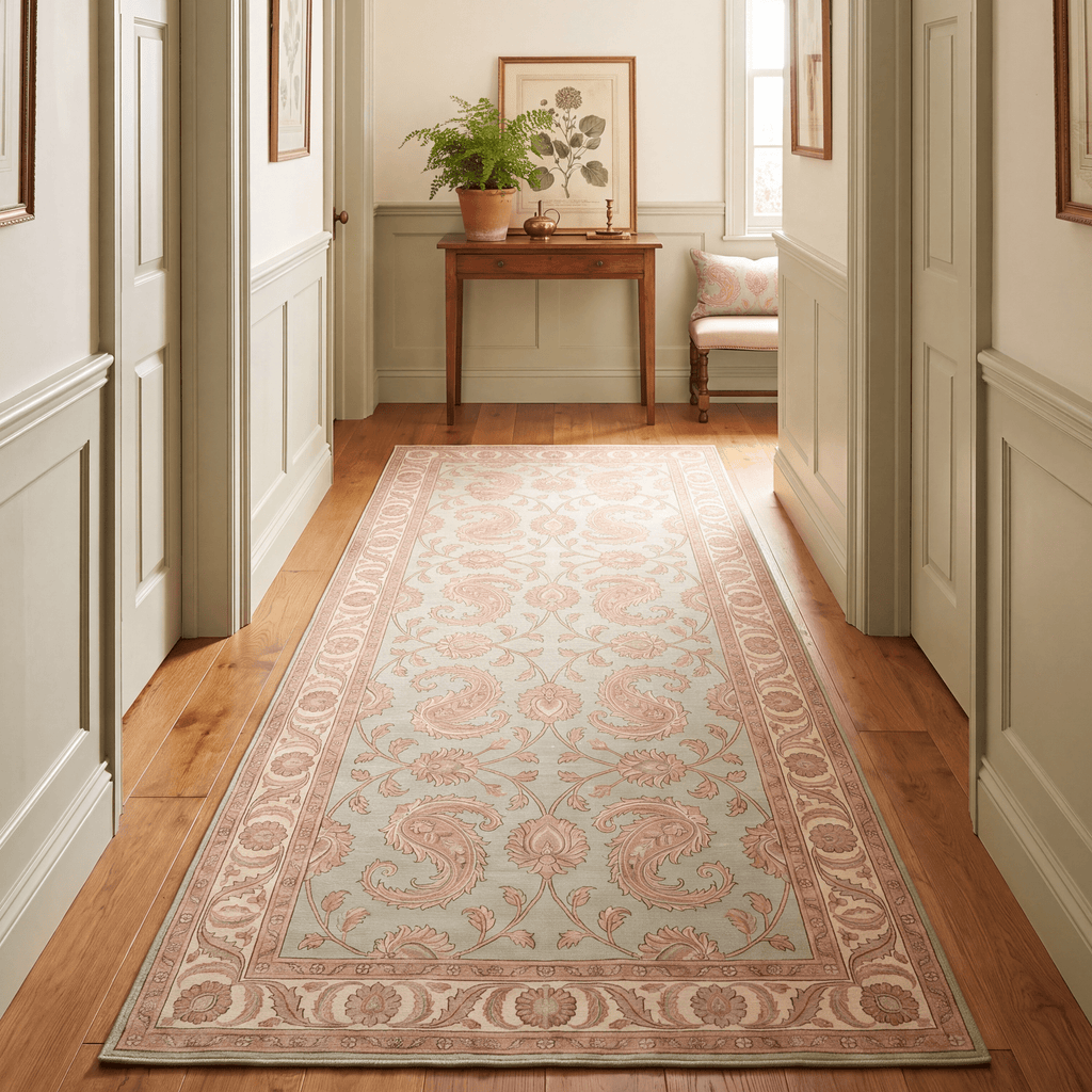 Spinney2 Traditional Floral Border Sage Ivory Rose Washable Indoor Outdoor Entryway Rug - RugzellaDigital Print RugRugzellaRugzellaBBB445-RECT-24x47-60x120cmRGZLLA137906Rectangle2' x 3'11" (60x120 cm)RUNNER | Spinney2 runner hallway
