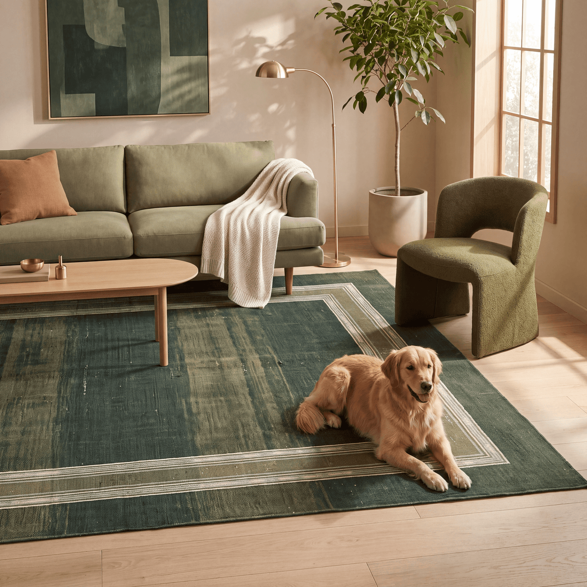 Springhead Modern Minimalist Border Forest Green Moss Bone Washable Indoor Outdoor Entryway Rug - RugzellaDigital Print RugRugzellaRugzellaBBB474-RECT-24x47-60x120cmRGZLLA141256Rectangle2' x 3'11" (60x120 cm)RECTANGLE | Springhead rectangle livingroom