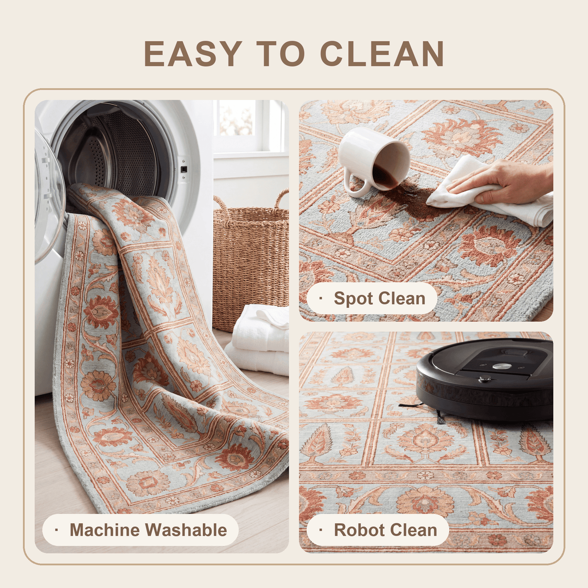 Spur2 Traditional Oriental Style Medallion Teal Ivory Rust Washable Indoor Outdoor Entryway Rug - RugzellaDigital Print RugRugzellaRugzellaBBB446-RECT-24x47-60x120cmRGZLLA101056Rectangle2' x 3'11" (60x120 cm)SHARED | Spur2 feature clean