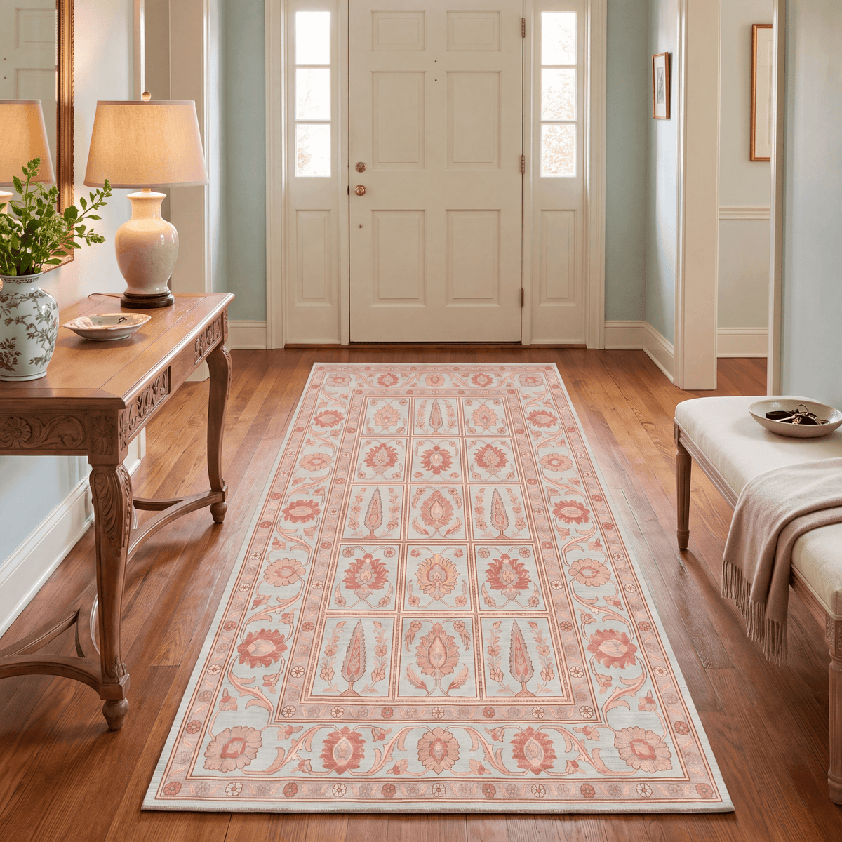 Spur2 Traditional Oriental Style Medallion Teal Ivory Rust Washable Indoor Outdoor Entryway Rug - RugzellaDigital Print RugRugzellaRugzellaBBB446-RECT-24x47-60x120cmRGZLLA101056Rectangle2' x 3'11" (60x120 cm)RUNNER | Spur2 runner entryway