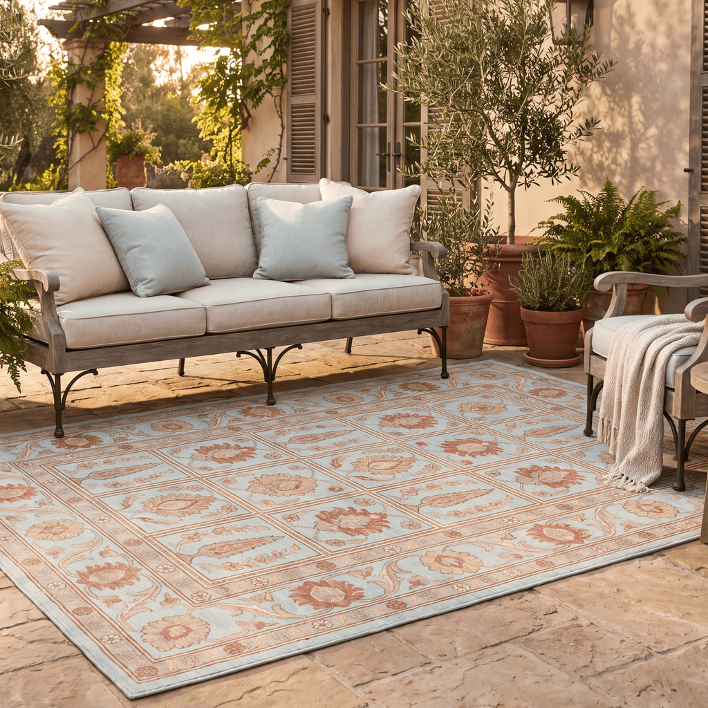 Spur2 Traditional Oriental Style Medallion Teal Ivory Rust Washable Indoor Outdoor Entryway Rug - RugzellaDigital Print RugRugzellaRugzellaBBB446-RECT-24x47-60x120cmRGZLLA101056Rectangle2' x 3'11" (60x120 cm)RECTANGLE | Spur2 rectangle outdoor