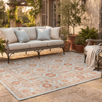 Spur2 Traditional Oriental Style Medallion Teal Ivory Rust Washable Indoor Outdoor Entryway Rug - RugzellaDigital Print RugRugzellaRugzellaBBB446-RECT-24x47-60x120cmRGZLLA101056Rectangle2' x 3'11" (60x120 cm)RECTANGLE | Spur2 rectangle outdoor