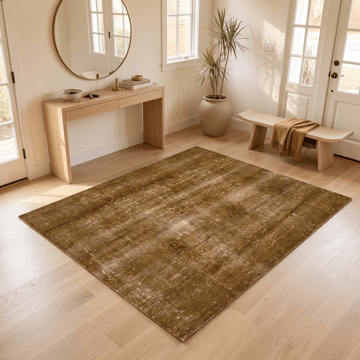Stonefield Modern Distressed Solid Bronze Umber Wheat Washable Indoor Outdoor Entryway Rug - RugzellaDigital Print RugRugzellaRugzellaBBB475-RECT-24x47-60x120cmRGZLLA141591Rectangle2' x 3'11" (60x120 cm)RECTANGLE | Stonefield rectangle entryway