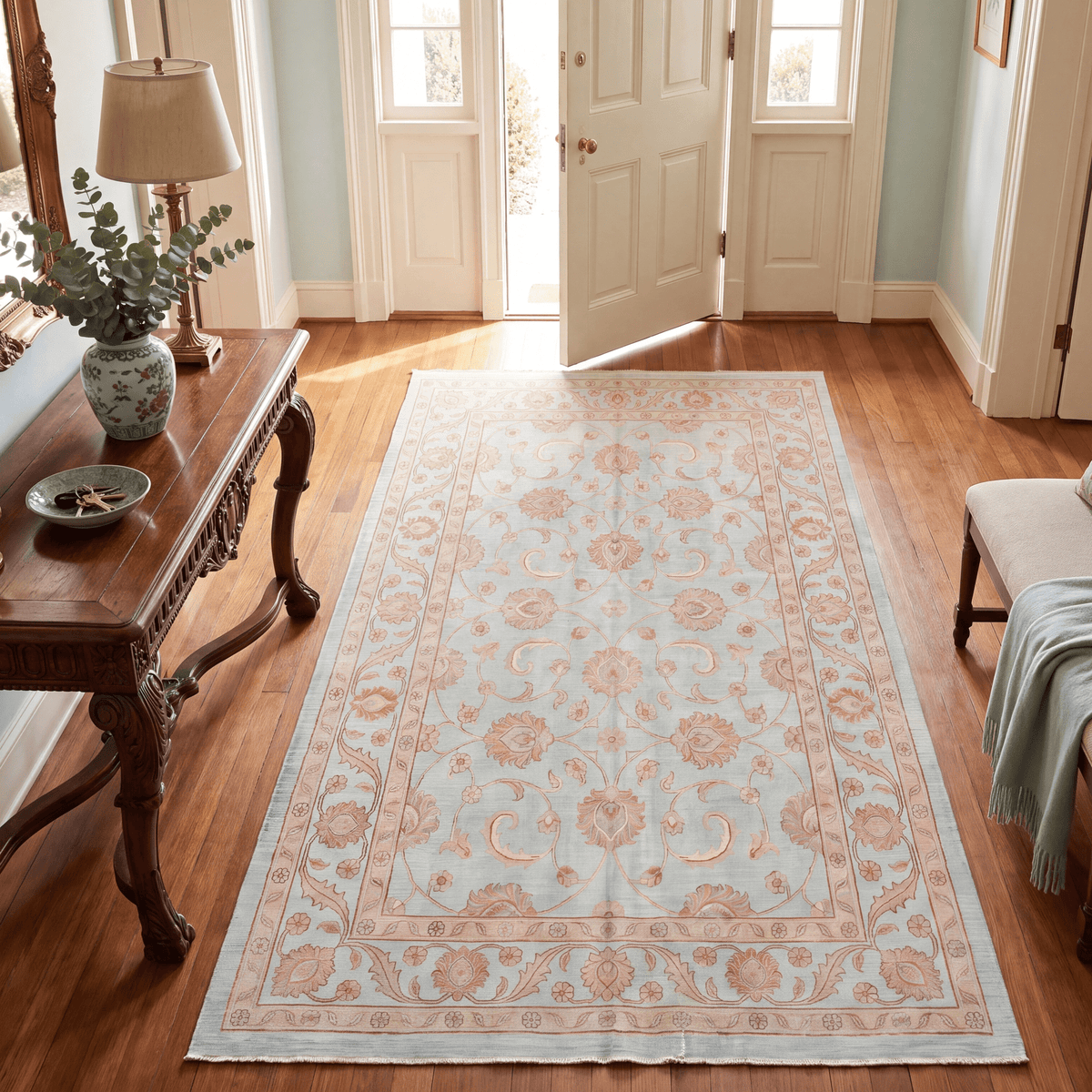Strand2 Traditional Distressed Medallion Teal Ivory Rust Washable Indoor Outdoor Entryway Rug - RugzellaDigital Print RugRugzellaRugzellaBBB447-RECT-24x47-60x120cmRGZLLA138241Rectangle2' x 3'11" (60x120 cm)RUNNER | Strand2 runner entryway