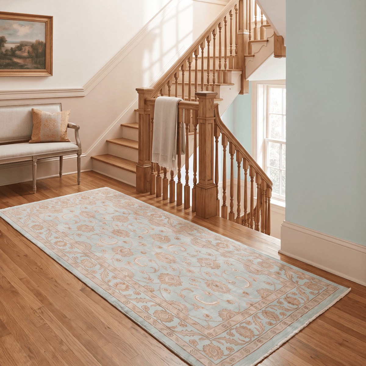Strand2 Traditional Distressed Medallion Teal Ivory Rust Washable Indoor Outdoor Entryway Rug - RugzellaDigital Print RugRugzellaRugzellaBBB447-RECT-24x47-60x120cmRGZLLA138241Rectangle2' x 3'11" (60x120 cm)RUNNER | Strand2 runner staircase