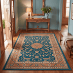 Stubblefield Traditional Overdyed Medallion Teal Copper Cream Washable Indoor Outdoor Entryway Rug - RugzellaDigital Print RugRugzellaRugzellaBBB476-RECT-24x47-60x120cmRGZLLA141926Rectangle2' x 3'11" (60x120 cm)RECTANGLE | Stubblefield rectangle entryway