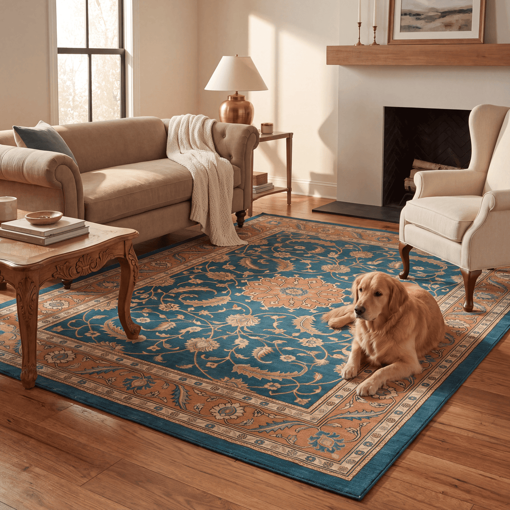 Stubblefield Traditional Overdyed Medallion Teal Copper Cream Washable Indoor Outdoor Entryway Rug - RugzellaDigital Print RugRugzellaRugzellaBBB476-RECT-24x47-60x120cmRGZLLA141926Rectangle2' x 3'11" (60x120 cm)RECTANGLE | Stubblefield rectangle livingroom