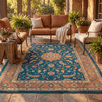 Stubblefield Traditional Overdyed Medallion Teal Copper Cream Washable Indoor Outdoor Entryway Rug - RugzellaDigital Print RugRugzellaRugzellaBBB476-RECT-24x47-60x120cmRGZLLA141926Rectangle2' x 3'11" (60x120 cm)RECTANGLE | Stubblefield rectangle outdoor