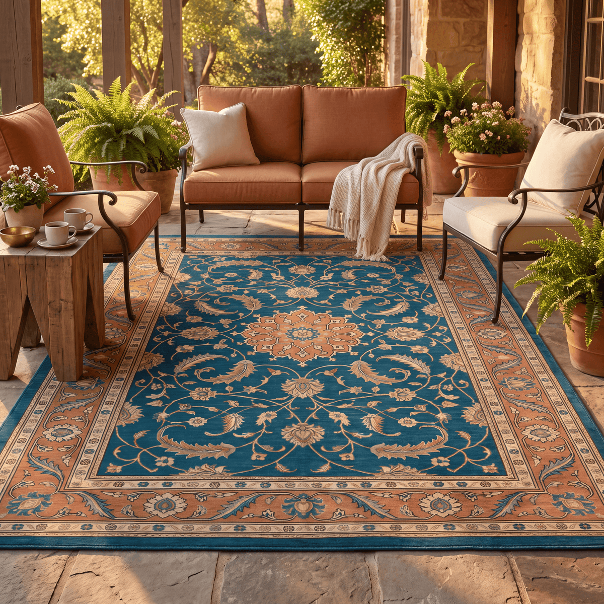 Stubblefield Traditional Overdyed Medallion Teal Copper Cream Washable Indoor Outdoor Entryway Rug - RugzellaDigital Print RugRugzellaRugzellaBBB476-RECT-24x47-60x120cmRGZLLA141926Rectangle2' x 3'11" (60x120 cm)RECTANGLE | Stubblefield rectangle outdoor