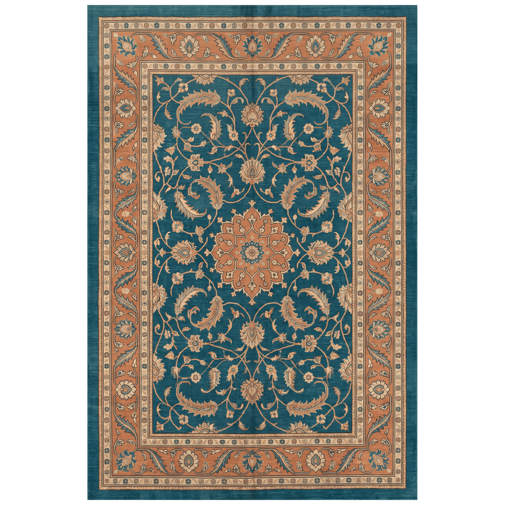 Stubblefield Traditional Overdyed Medallion Teal Copper Cream Washable Indoor Outdoor Entryway Rug - RugzellaDigital Print RugRugzellaRugzellaBBB476-RECT-24x47-60x120cmRGZLLA141926Rectangle2' x 3'11" (60x120 cm)RECTANGLE | HERO | Stubblefield rectangle