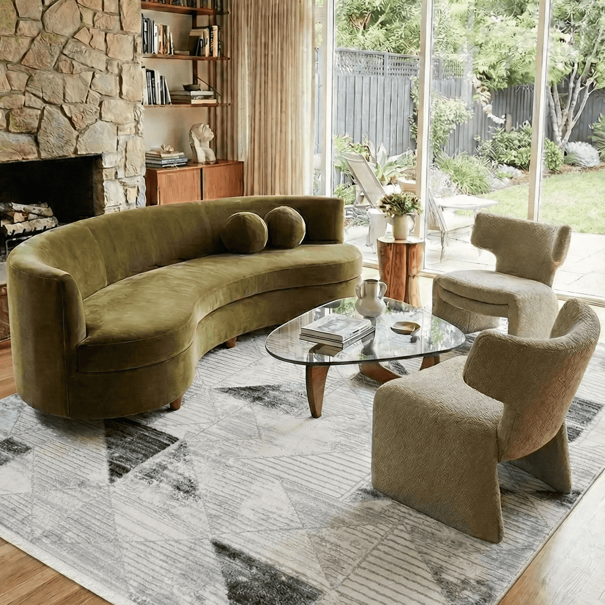 Tanzanite Ivory Charcoal Geometric Modern Machine Woven Rug - RugzellaMachine Woven RugRugzellaRugzellaRPJL01K-80x80cm-31x31in-SquareRGZLLA98333Square2'7" x 2'7" (80x80 cm)SHARED | Tanzanite Ivory Charcoal Geometric Modern Machine Woven Livi photo 6