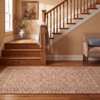 Tidal2 Traditional Floral Border Camel Cream Indigo Washable Indoor Outdoor Entryway Rug - RugzellaDigital Print RugRugzellaRugzellaBBB386-RECT-24x47-60x120cmRGZLLA112111Rectangle2' x 3'11" (60x120 cm)RUNNER | Tidal2 runner staircase