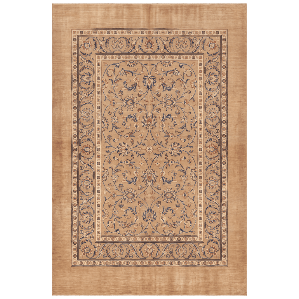 Tidal2 Traditional Floral Border Camel Cream Indigo Washable Indoor Outdoor Entryway Rug - RugzellaDigital Print RugRugzellaRugzellaBBB386-RECT-24x47-60x120cmRGZLLA112111Rectangle2' x 3'11" (60x120 cm)RECTANGLE | HERO | Tidal2 rectangle