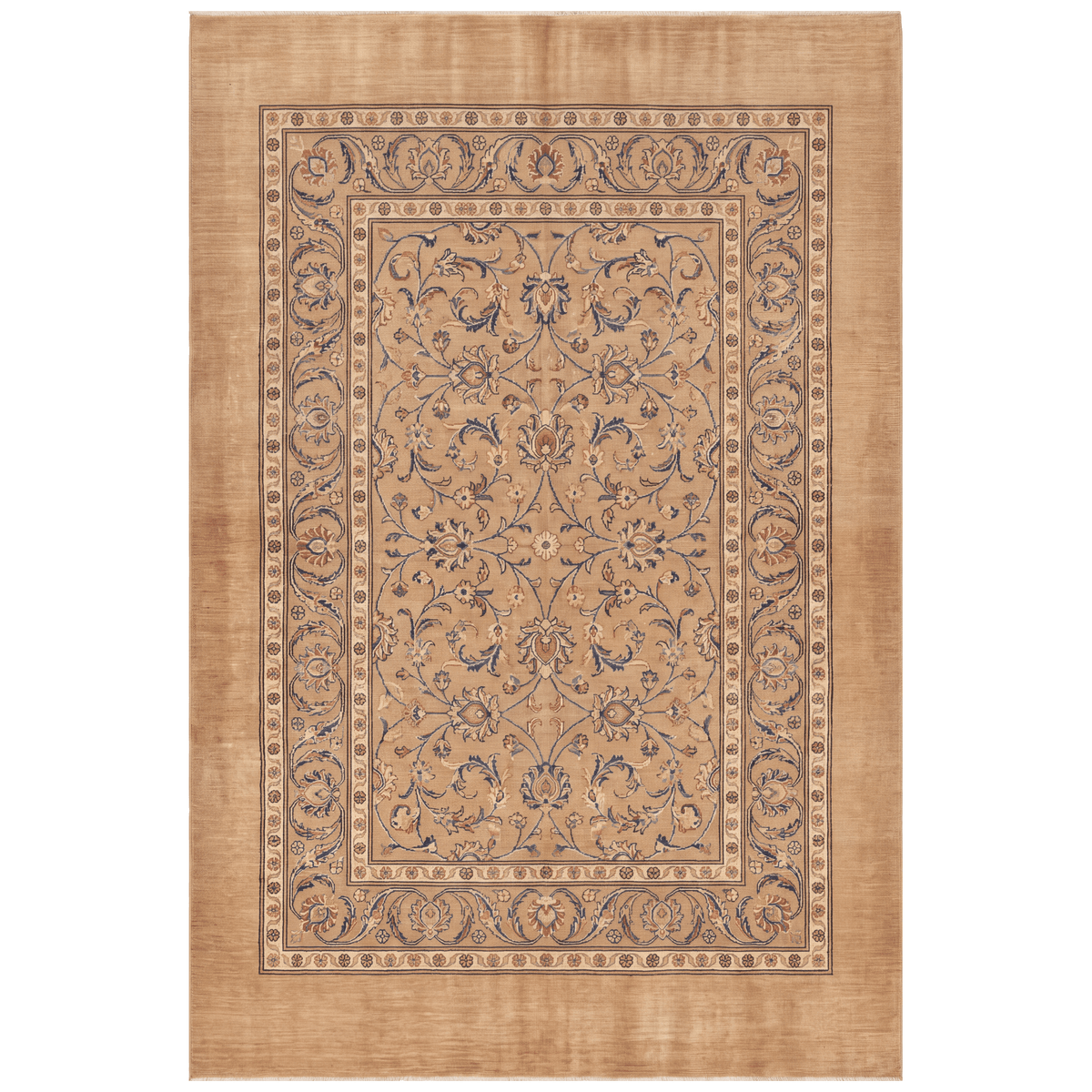Tidal2 Traditional Floral Border Camel Cream Indigo Washable Indoor Outdoor Entryway Rug - RugzellaDigital Print RugRugzellaRugzellaBBB386-RECT-24x47-60x120cmRGZLLA112111Rectangle2' x 3'11" (60x120 cm)RECTANGLE | HERO | Tidal2 rectangle