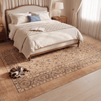 Tidal2 Traditional Floral Border Camel Cream Indigo Washable Indoor Outdoor Entryway Rug - RugzellaDigital Print RugRugzellaRugzellaBBB386-RECT-24x47-60x120cmRGZLLA112111Rectangle2' x 3'11" (60x120 cm)RECTANGLE | Tidal2 rectangle bedroom