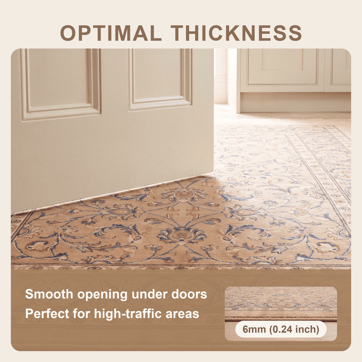 Tidal2 Traditional Floral Border Camel Cream Indigo Washable Indoor Outdoor Entryway Rug - RugzellaDigital Print RugRugzellaRugzellaBBB386-RECT-24x47-60x120cmRGZLLA112111Rectangle2' x 3'11" (60x120 cm)SHARED | Tidal2 feature thickness