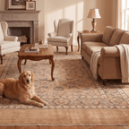 Tidal2 Traditional Floral Border Camel Cream Indigo Washable Indoor Outdoor Entryway Rug - RugzellaDigital Print RugRugzellaRugzellaBBB386-RECT-24x47-60x120cmRGZLLA112111Rectangle2' x 3'11" (60x120 cm)RECTANGLE | Tidal2 rectangle livingroom