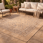 Tidal2 Traditional Floral Border Camel Cream Indigo Washable Indoor Outdoor Entryway Rug - RugzellaDigital Print RugRugzellaRugzellaBBB386-RECT-24x47-60x120cmRGZLLA112111Rectangle2' x 3'11" (60x120 cm)RECTANGLE | Tidal2 rectangle outdoor