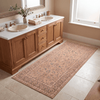 Tidal2 Traditional Floral Border Camel Cream Indigo Washable Indoor Outdoor Entryway Rug - RugzellaDigital Print RugRugzellaRugzellaBBB386-RECT-24x47-60x120cmRGZLLA112111Rectangle2' x 3'11" (60x120 cm)RUNNER | Tidal2 runner bathroom