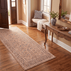 Tidal2 Traditional Floral Border Camel Cream Indigo Washable Indoor Outdoor Entryway Rug - RugzellaDigital Print RugRugzellaRugzellaBBB386-RECT-24x47-60x120cmRGZLLA112111Rectangle2' x 3'11" (60x120 cm)RUNNER | Tidal2 runner entryway