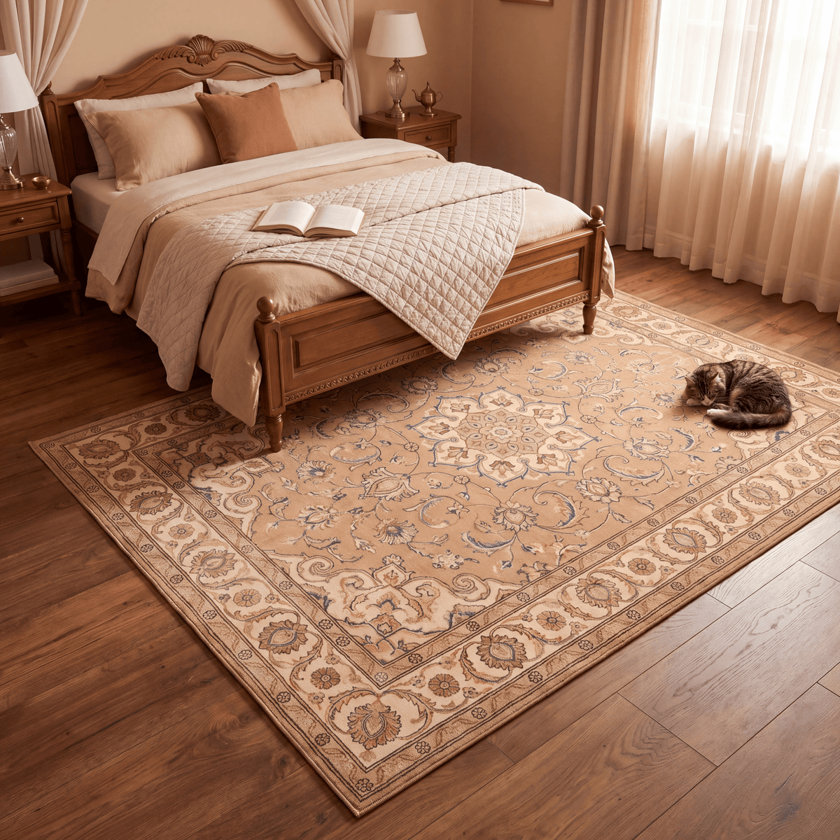 Townfield Traditional Distressed Medallion Camel Cream Indigo Washable Indoor Outdoor Entryway Rug - RugzellaDigital Print RugRugzellaRugzellaBBB478-RECT-24x47-60x120cmRGZLLA142261Rectangle2' x 3'11" (60x120 cm)RECTANGLE | Townfield rectangle bedroom