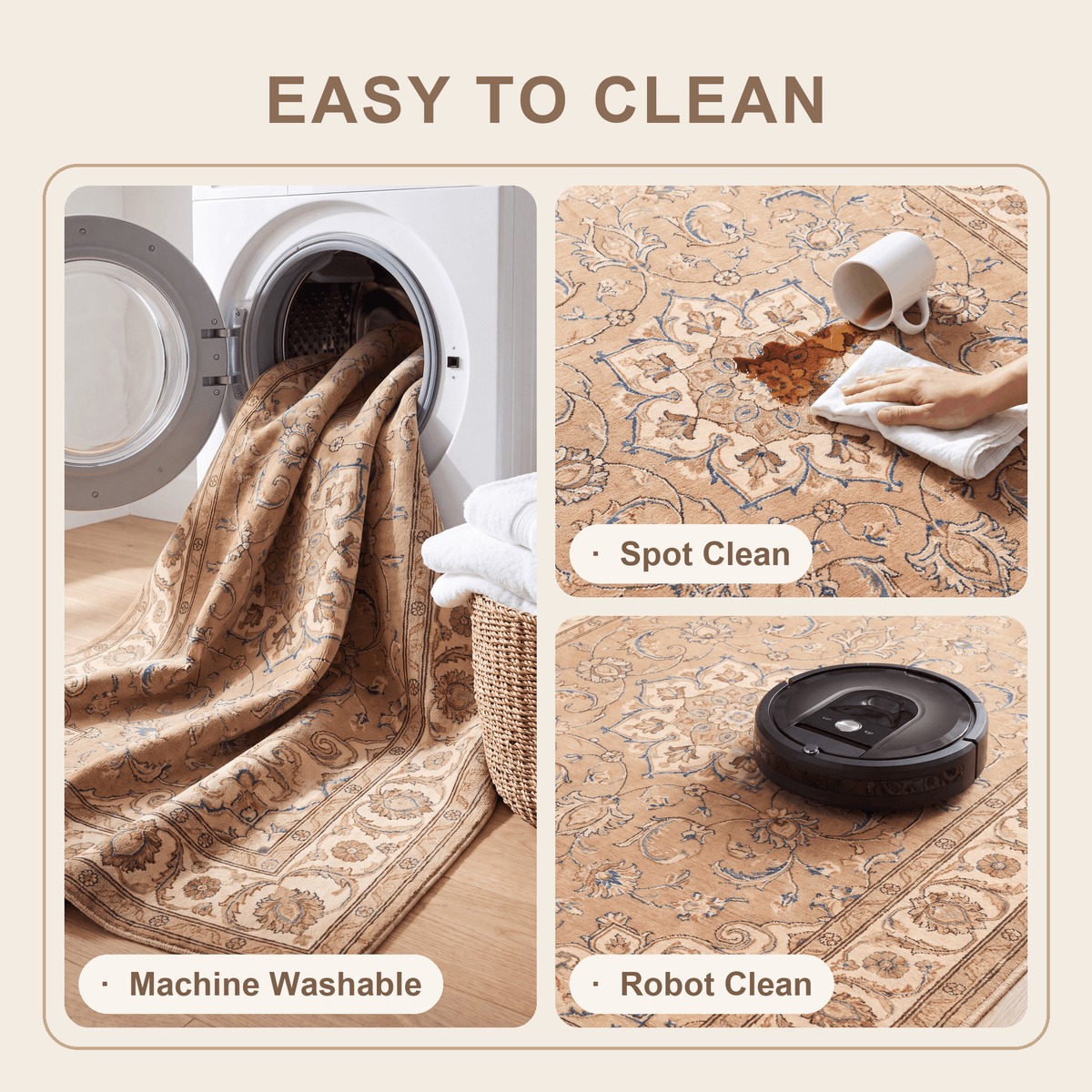 Townfield Traditional Distressed Medallion Camel Cream Indigo Washable Indoor Outdoor Entryway Rug - RugzellaDigital Print RugRugzellaRugzellaBBB478-RECT-24x47-60x120cmRGZLLA142261Rectangle2' x 3'11" (60x120 cm)SHARED | Townfield feature clean