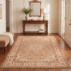 Townfield Traditional Distressed Medallion Camel Cream Indigo Washable Indoor Outdoor Entryway Rug - RugzellaDigital Print RugRugzellaRugzellaBBB478-RECT-24x47-60x120cmRGZLLA142261Rectangle2' x 3'11" (60x120 cm)RECTANGLE | Townfield rectangle entryway