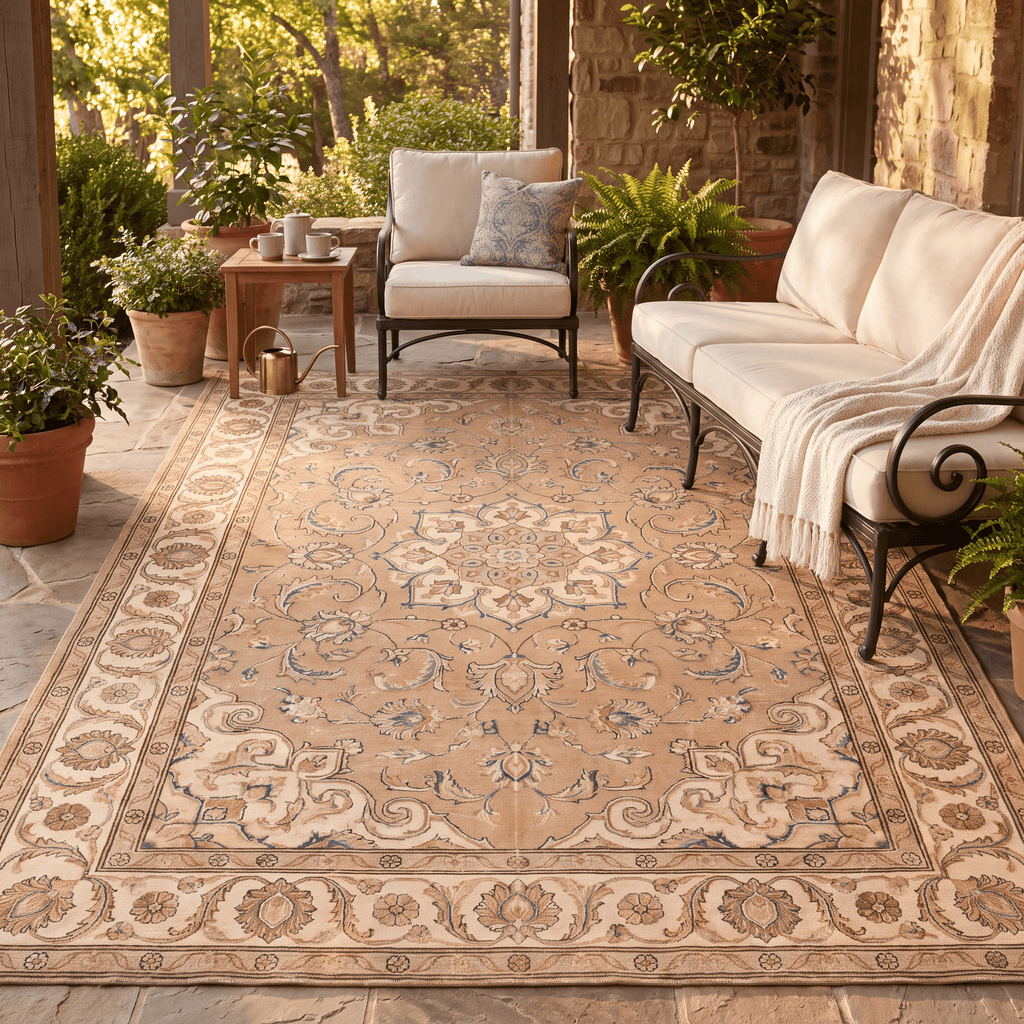 Townfield Traditional Distressed Medallion Camel Cream Indigo Washable Indoor Outdoor Entryway Rug - RugzellaDigital Print RugRugzellaRugzellaBBB478-RECT-24x47-60x120cmRGZLLA142261Rectangle2' x 3'11" (60x120 cm)RECTANGLE | Townfield rectangle outdoor